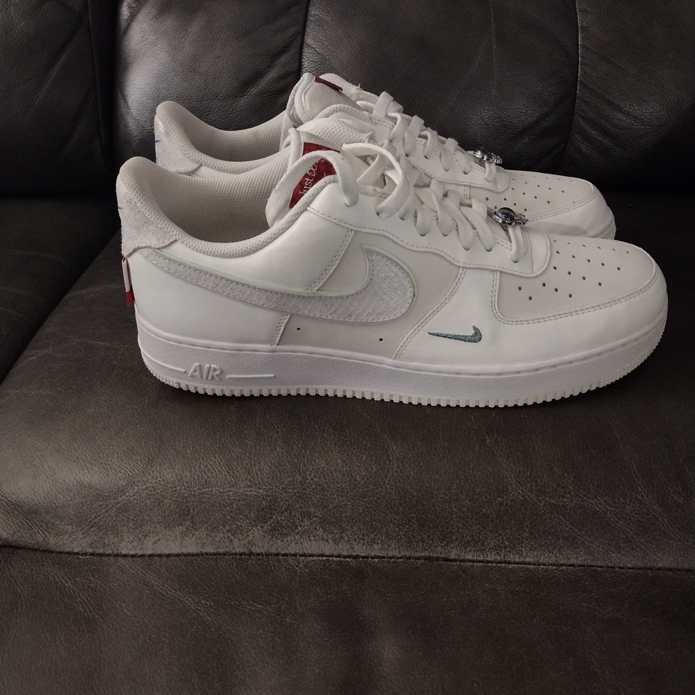 Nike Air Force 1 White and Red Men's Athletic Shoes